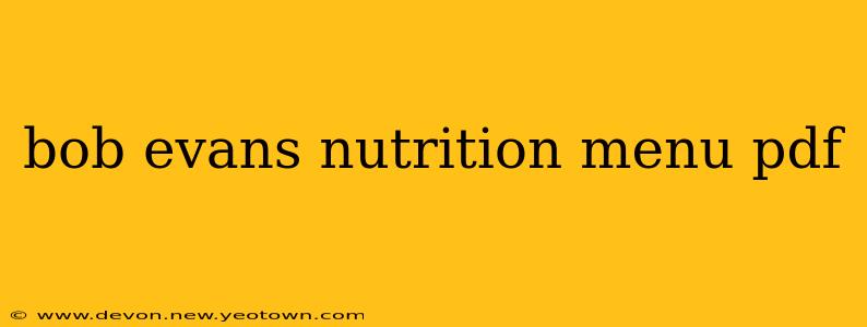 bob evans nutrition menu pdf