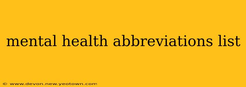 mental health abbreviations list