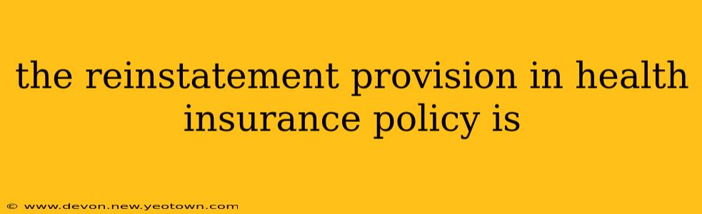 the reinstatement provision in health insurance policy is